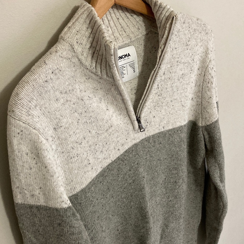 Sonoma Men's Two-Tone Zip-Up Sweater, collared quarter zip, Size Small, Gray - Picture 6 of 9